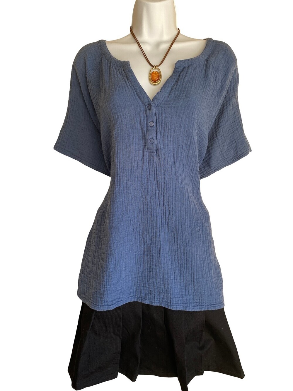 Vintage Y2K Gap Plus 2X Blue Gauze Tunic Blouse Button Up Boho Whimsigoth Grunge
